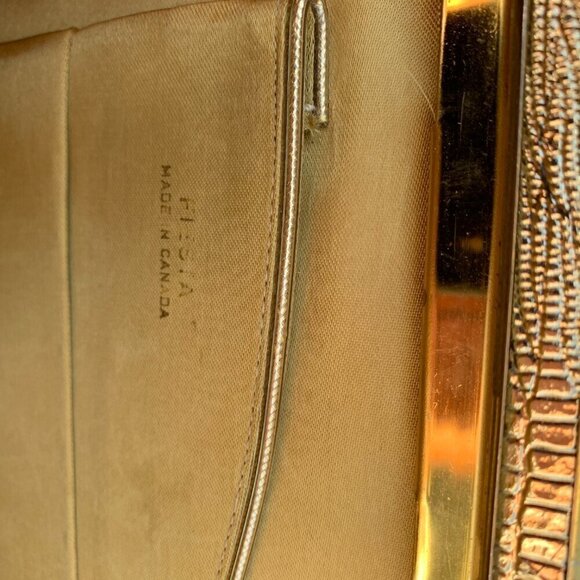 Vintage Gold Metallic Croc Embossed Clutch Handbag - Picture 6 of 12